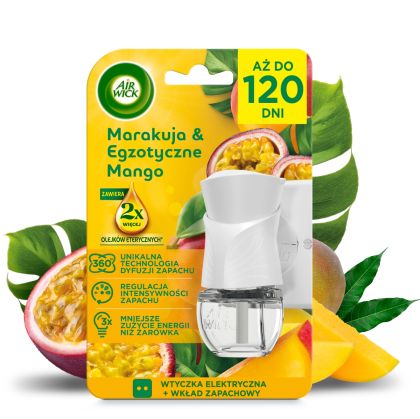 Ел. ароматизатор Air Wick + пълнител 19мл Пешън фрут и Манго